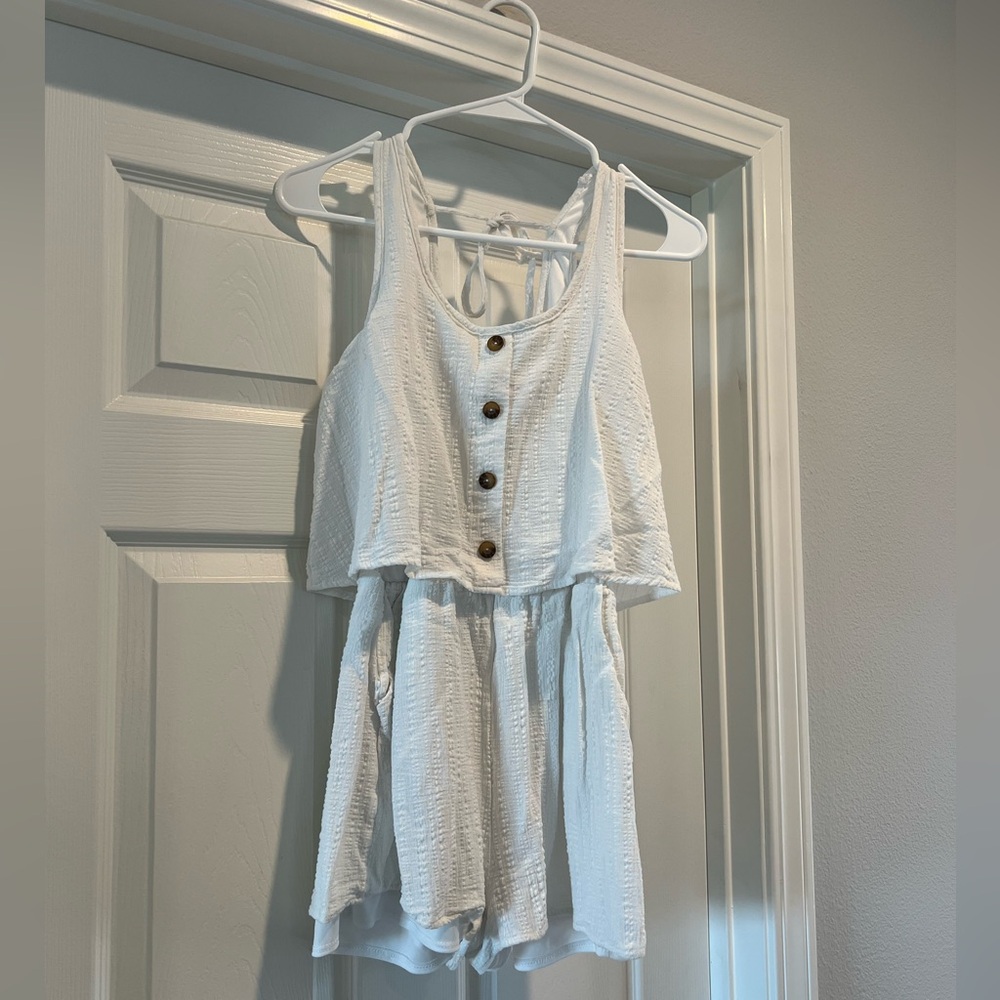 Pink lily white textured romper